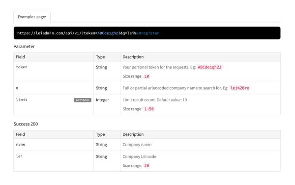 LEIAdmin API dashboard